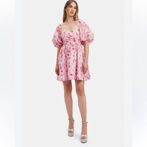 NEW Bardot Pink Flora Mini Dress Puff Sleeve 58646DB Size 8 NWT